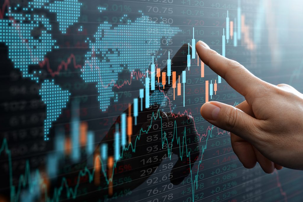 Candlestick chart and data of world financial market.